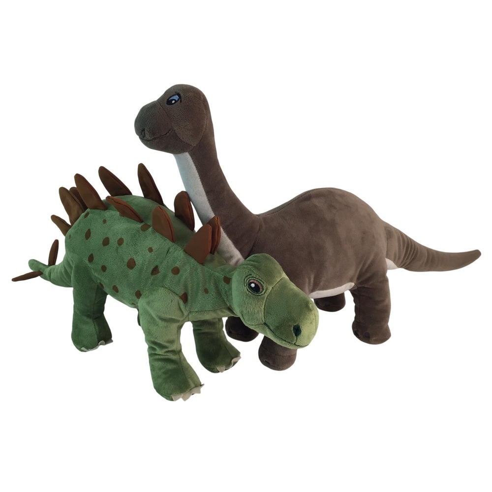 IKEA JATTELIK Dinosaur Plush Set 18" Green Stegosaurus 22" Brown Brontosaurus